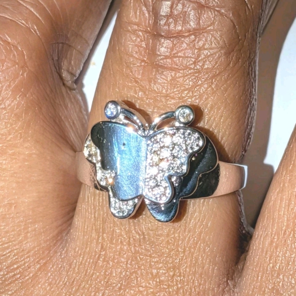 Elegant 925 Sterling Silver Butterfly Ring Sz8